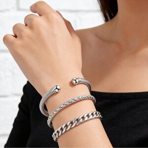 Anthropologie Silver Cable Cuff Bracelet